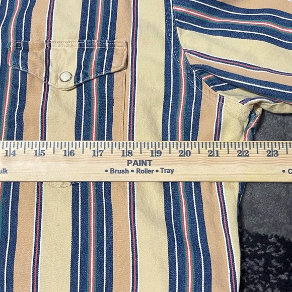 Wrangler X-Long Tail Shirt Men 16-35 Yellow Blue Striped Good Western Pearl Snap - Picture 4 of 12